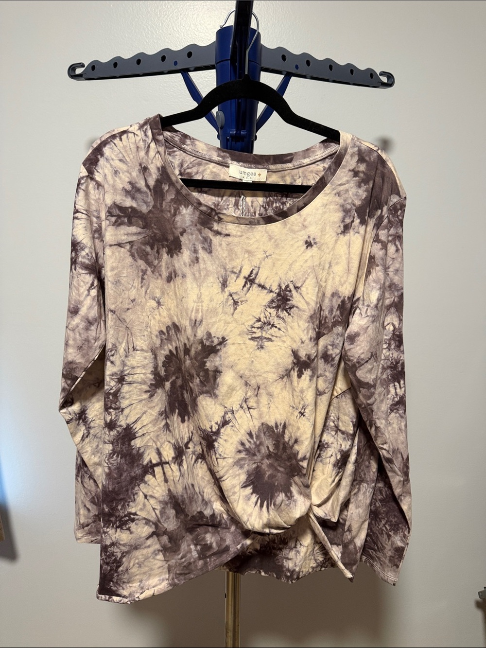 Umgee Tie-Dye Long Sleeve Top - Taupe and Cream